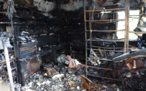 Effects of the fire that destroyed the lab.
